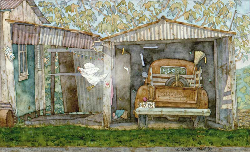 Watercolor Painting by Eddie Flotte: Makawao Rooster