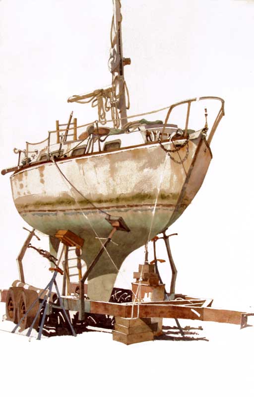 Sail Boat In Dry Dock by Eddie Flotte