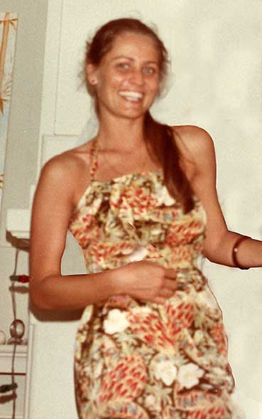 Sandy in a flowered dress
