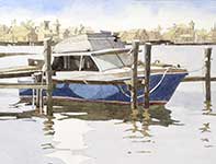 Blue Boat Off Of Margate Painting by Eddie Flotte: Blue Boat Off Of Margate