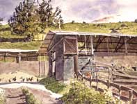 Dairy Farm with Roosters Painting by Eddie Flotte: Dairy Farm with Roosters