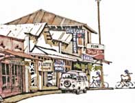 Down Hill Bike Riders in Paia Painting by Eddie Flotte: Down Hill Bike Riders in Paia
