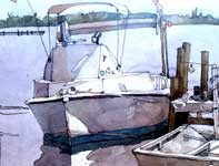 Fishing Boat with Flags Painting by Eddie Flotte: Fishing Boat with Flags