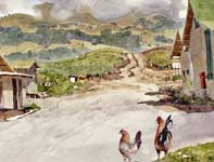 Haliimaile Chickens Painting by Eddie Flotte: Haliimaile Chickens
