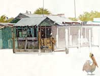 Painting by Eddie Flotte: Ice House with Pelican