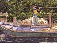 Long Green Boat Painting by Eddie Flotte: Long Green Boat