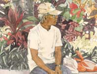 Man by the Ti Leaves Painting by Eddie Flotte: Man by the Ti Leaves