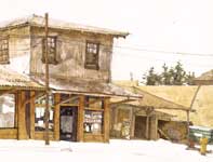 Paia Dry Cleaner Row Painting by Eddie Flotte: Paia Dry Cleaner Row