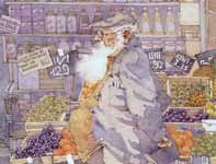 Paris Man at the Fruit Stand Painting by Eddie Flotte: Paris Man at the Fruit Stand