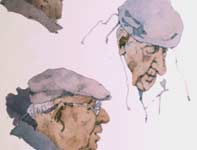 Painting by Eddie Flotte: Parisian Men Jardin Luxembourg