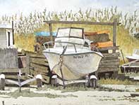 Sea Oats And Forgotten Boats Painting by Eddie Flotte: Sea Oats And Forgotten Boats