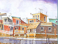 Sinking Houseboats Painting by Eddie Flotte: Sinking Houseboats